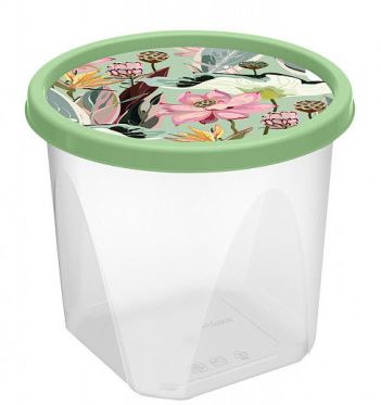 Контейнер для продуктов круглый 1л с декором (зелёный)